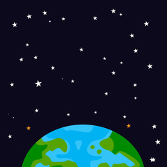 a background with earth, and a black sky like outer space, with a dark sky full of stars, for background, cover, text template