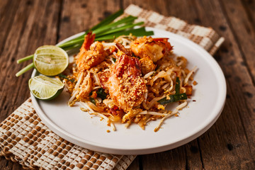 Padthai noodles with shrimps and vegetables.