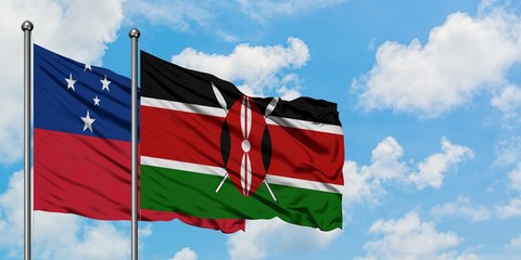 Samoa and Kenya flag waving in the wind against white cloudy blue sky together. Diplomacy concept, international relations.