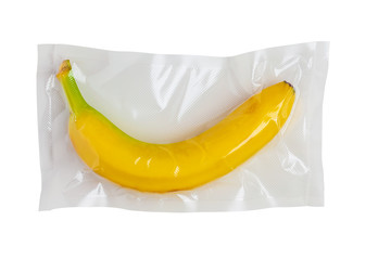 banana in vacuum packaging isolated on white background