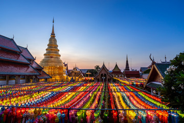 The light of the Beautiful Lanna lamp lantern are northern thai style lanterns in Loi Krathong or...