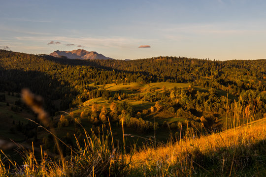 Sunrise by nature of Belian Tatra Mountains, morning view from Osturna village