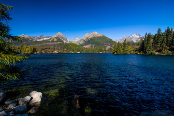 Fototapeta na wymiar Strba tarn, lake in wonderful nature of Hihg Tatra Mountains in Slovakia