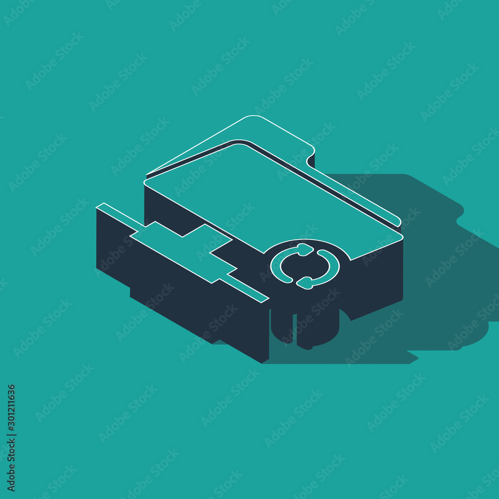 Aufkleber isometric ftp sync refresh icon isolated on green background. software update, transfer protocol, ro