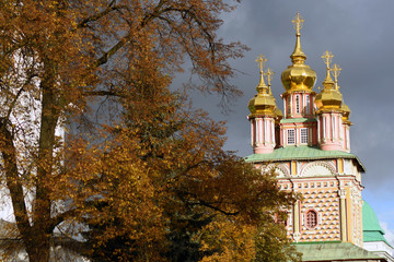 Architecture of Trinity Sergius Lavra, Sergiyev Posad, Russia. Color photo.	