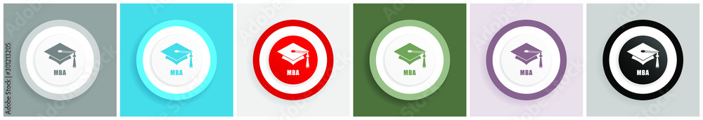 Poster Mba icon set, colorful flat design vector illustrations in 6 options for web design and mobile applications