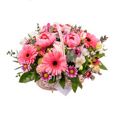 Obraz na płótnie Canvas Bouquet of pink georgines and buds of pink pion