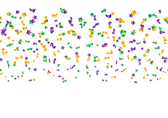 Seamless pattern with confetti in Mardi Gras colors.