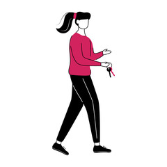 Girl with keys flat contour vector illustration. Couchsurfing lodging. Keys of flat isolated cartoon outline character on white background. Renting or letting apartment. Budget tourism simple drawing