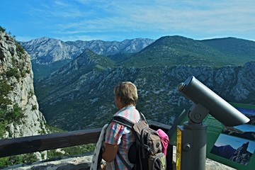 Fototapeta na wymiar Croatia-view of a tourist in the view terrace in the Paklenica National Park