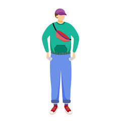 Student without pocket money flat vector illustration. Young person doesn’t have cash. Poor youth. Broke man. Unemployed youth issues isolated cartoon character on white background