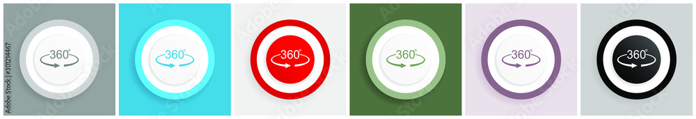 Aufkleber panorama 360 icon set, colorful flat design vector illustrations in 6 options for web design and mob