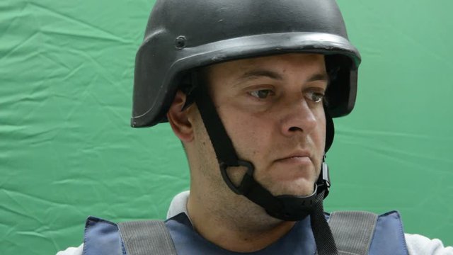 Male Security Guard with bulletproof halmet On chromakey background