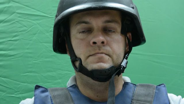 Male Security Guard with bulletproof halmet On chromakey background
