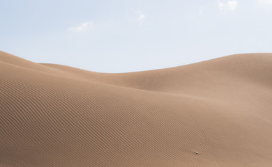 Beautiful desert landscape. Sand dunes in the desert and bright blue sky
