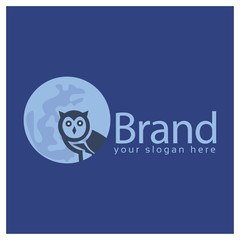 Moon owl logo, flat design. Vector Illustration on white background	