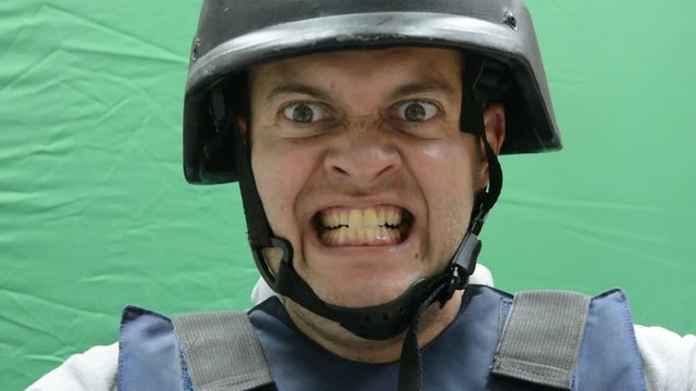 Male Security Guard with bulletproof halmet On chromakey background
