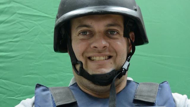 Male Security Guard with bulletproof halmet On chromakey background