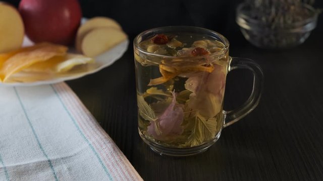 phyto or herbal tea with rose hip, chamomile, mint and other medicinal herbs