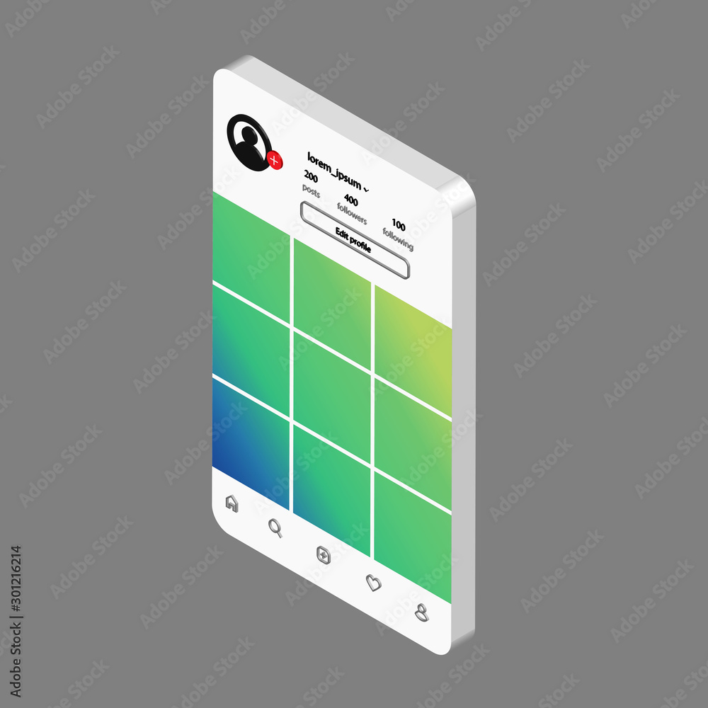 Aufkleber vector social networks mock up. interface template for mobile app. isometric design photo frame vect