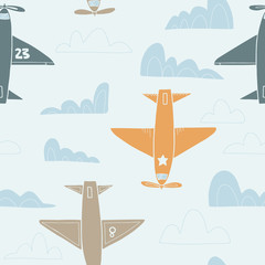 Two colors scandinavian hand drawn seamless pattern for kids cloth, textile,fabric, wallpaper, coverage, wrapping paper and other print. Vector illustartion in flat style on isolated background.  © Art n Peaches