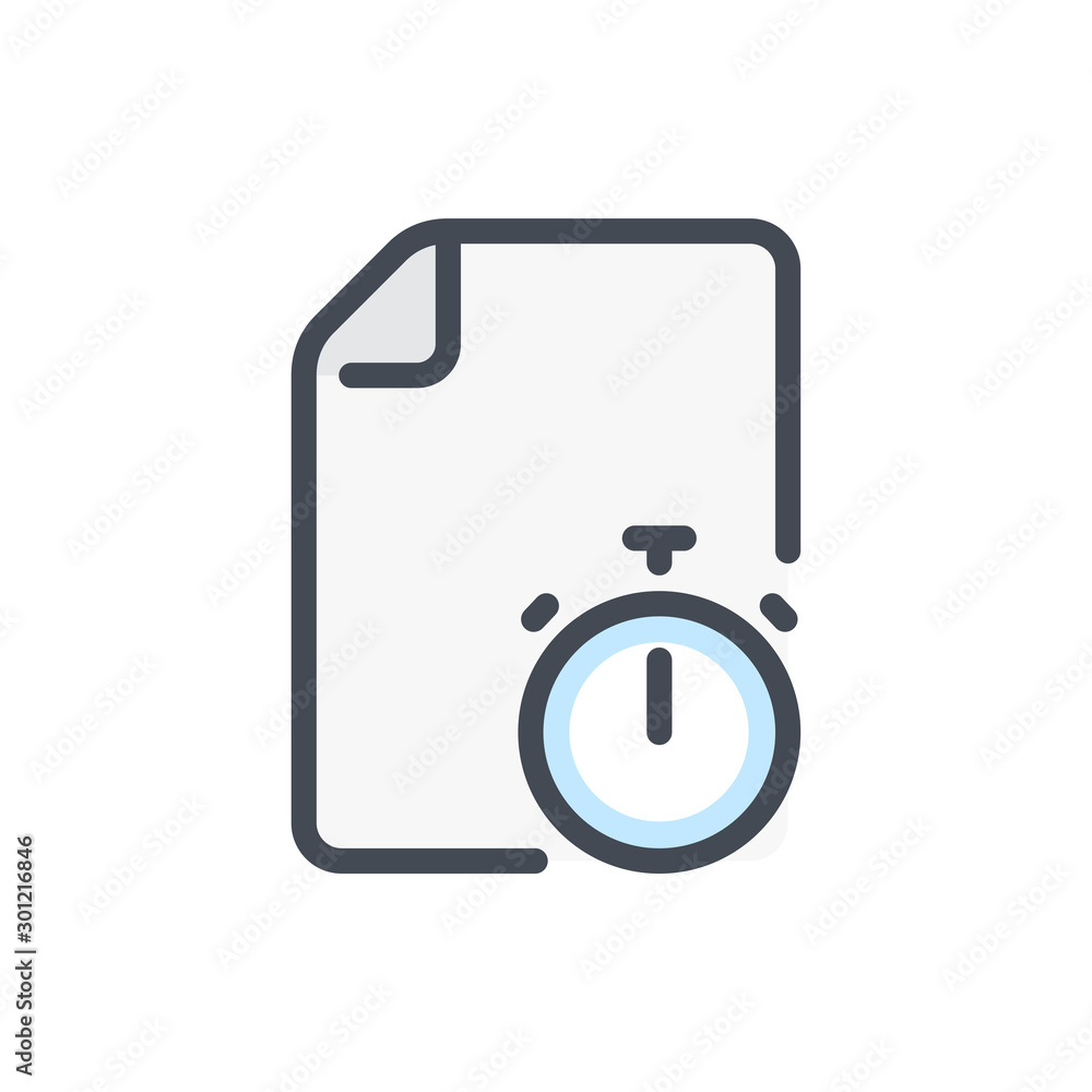 Fototapete File tracking color line icon. Document with stopwatch vector outline colorful sign.