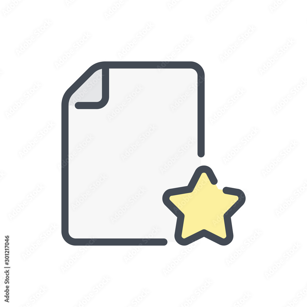 Poster favorite file color line icon. document with star vector outline colorful sign.