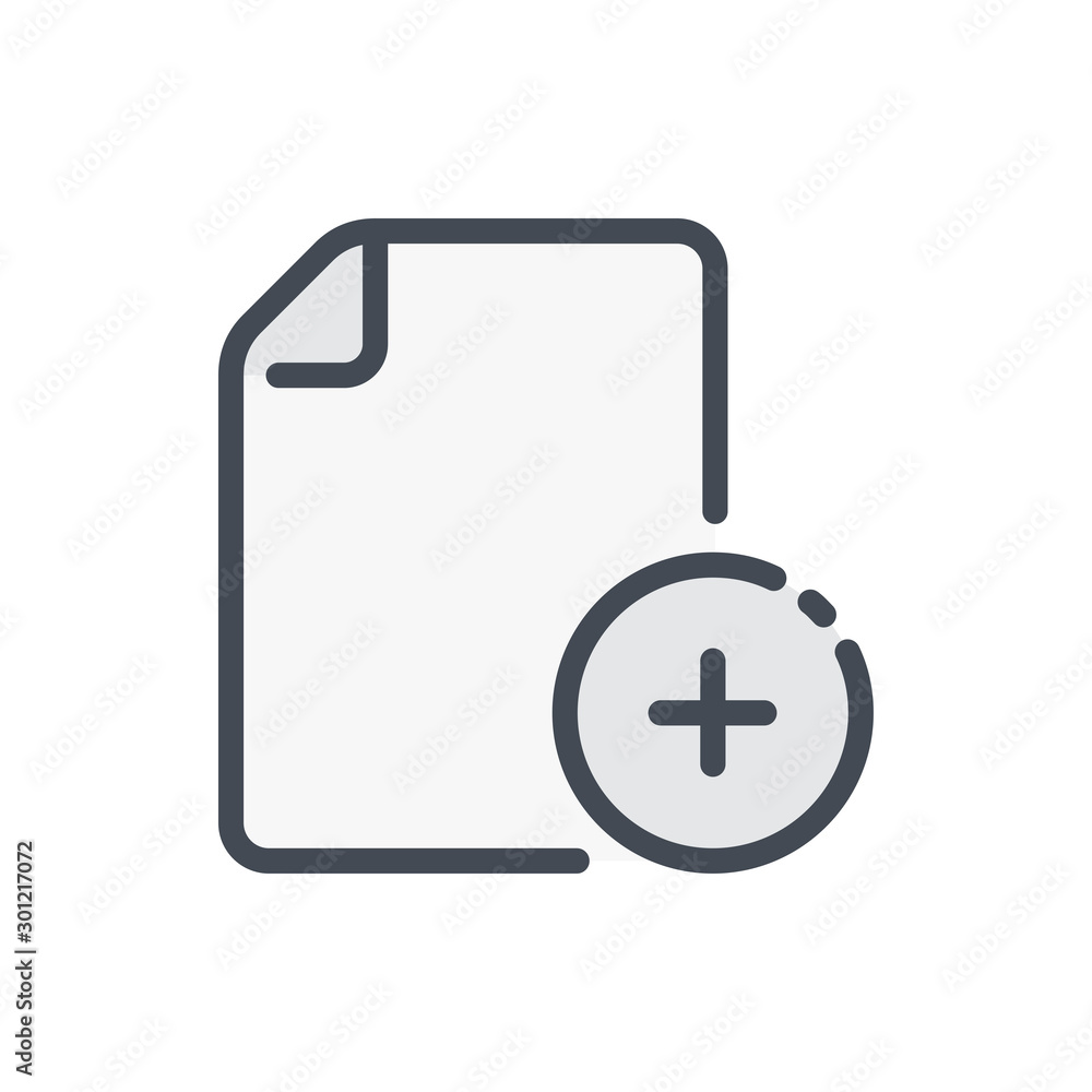 Poster Create new file color line icon. Add document vector outline colorful sign.