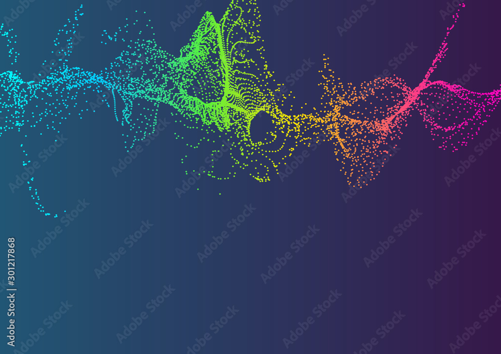 Poster abstract background with many particles. optical illusion of movement.