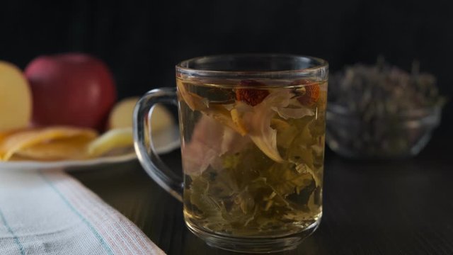 phyto or herbal tea with rose hip, chamomile, mint and other medicinal herbs