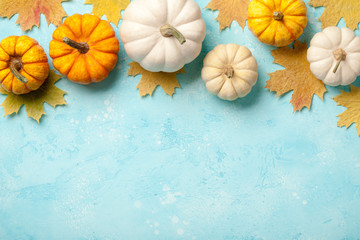 Happy Thanksgiving background with decorative pumpkins