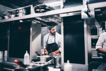 Cook at work in a restaurant kitchen
