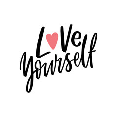 Fototapeta premium Love yourself lettering slogan for card, poster, print. Motivational phrase.
