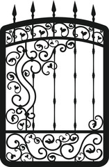 Fototapeta na wymiar Cast Iron Gate on isolated background. Swirl fence wrought. Decor template. Vector gothic door.