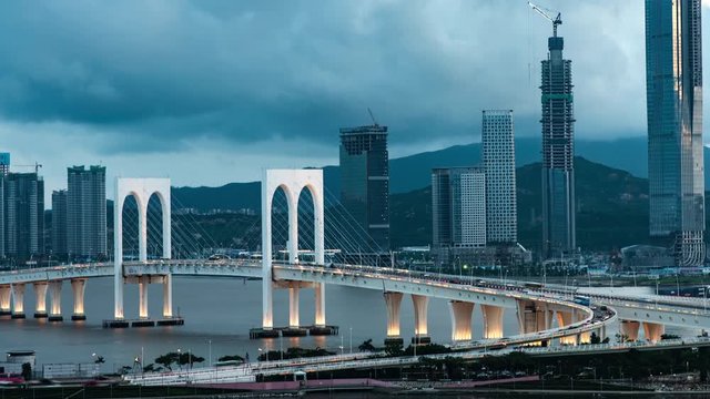 Macau Bridge Day To Night Time Lapse Of Macau China : 4k