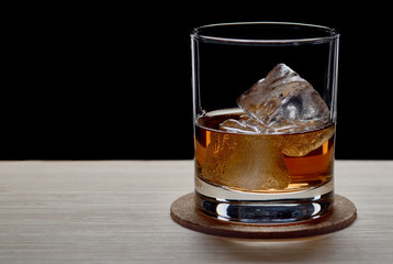 glass of whiskey with ice