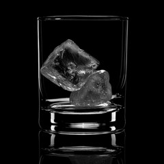 glass with ice on a black background