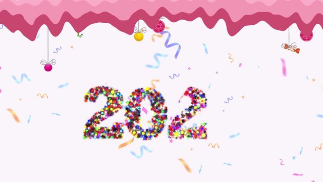4k Happy new year video with animated candies and 2020 after effect animation