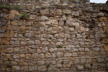 Wall of medieval ruin Scarborough Castle. Great Britain.