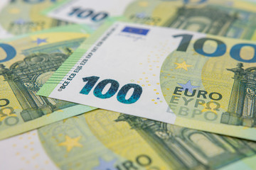 Closeup on hundred euros bills