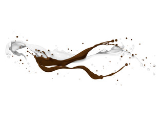 Mix of milk and chocolate splashes isolated on white background