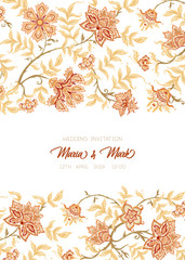 Ethnic pattern in kalamkari style, fantasy floral pattern. Colored vector illustration. Good for the wedding invitation, greating card,