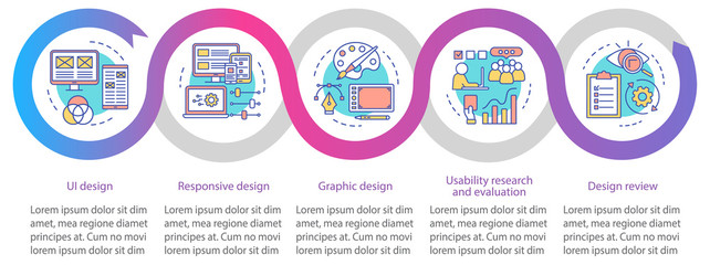 Application development vector infographic template. Business presentation design elements. Data visualization with four steps and options. Process timeline chart. Workflow layout with linear icons