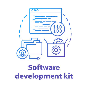Software development kit concept icon. Coding tools for app developer idea thin line illustration. Mobile device programming. Application management. Vector isolated outline drawing
