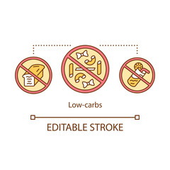 Low carbs diet concept icon. Keto dieting idea thin line illustration. Ketogenic food. Carbohydrate nutrition. Forbidden meal. Healthy lifestyle. Vector isolated outline drawing. Editable stroke