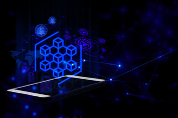 futuristic of fintech and blockchain technology data network server online connection with smartphone telecom, background 3d illustration rendering