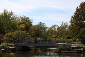 Fototapeta na wymiar The old wood bridge in the park.