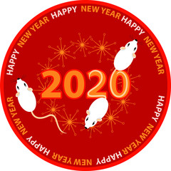 Fototapeta na wymiar New year 2020 Mouse in round