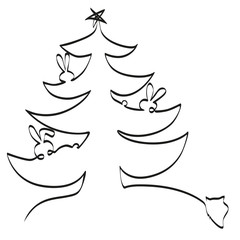 Christmas tree with hares and a wolf