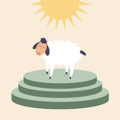 A sheep stands on the altar for sacrifices.  Brings in sacrifice pet. Worship of God. Vector editable illustration